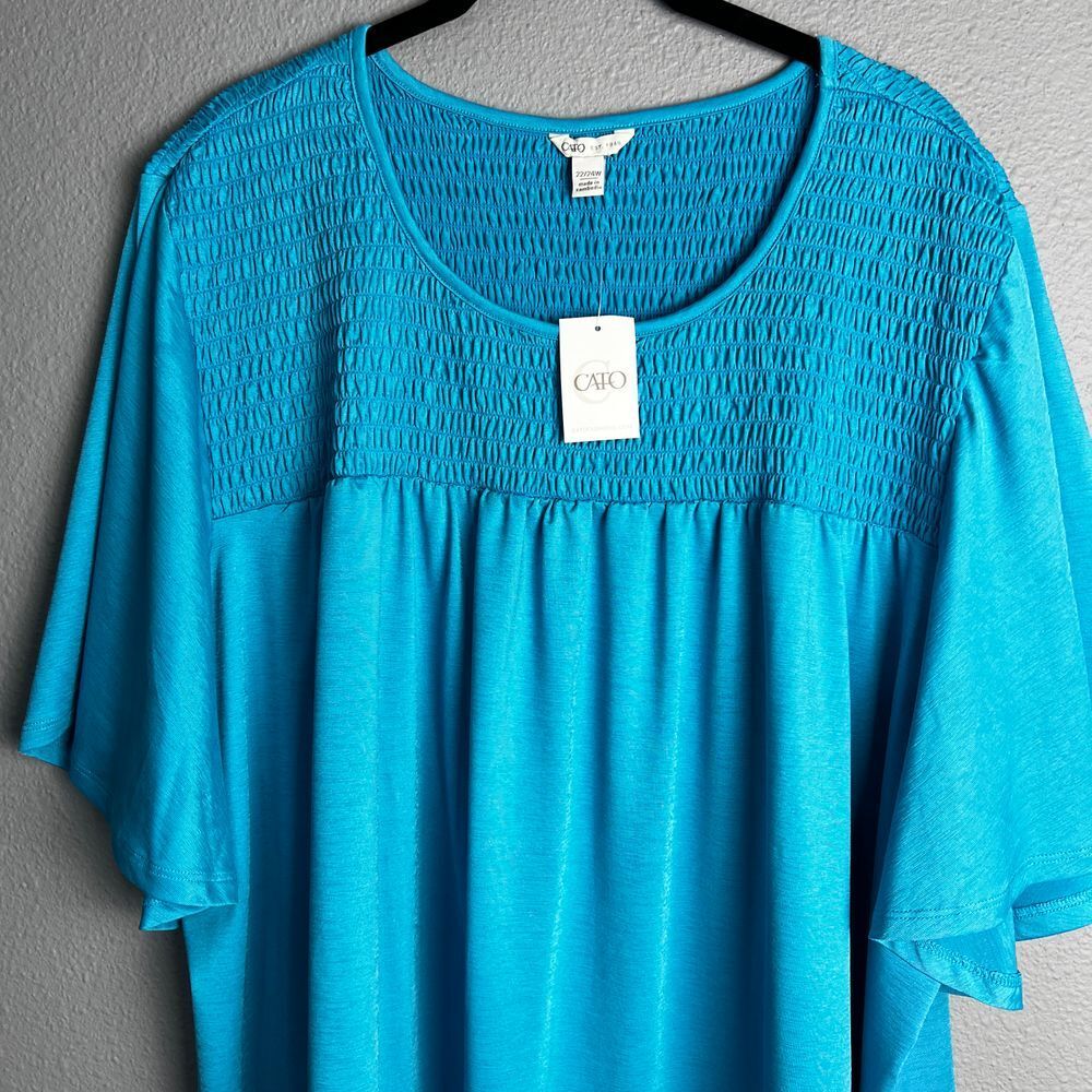 Cato Turquoise Blue Smocked Yoke Blouse